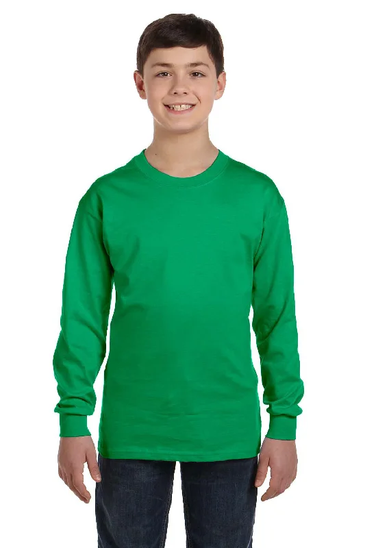 Green tie-dye wave T-shirts-Gildan Youth Long Sleeve Crewneck T-Shirt - Irish Green