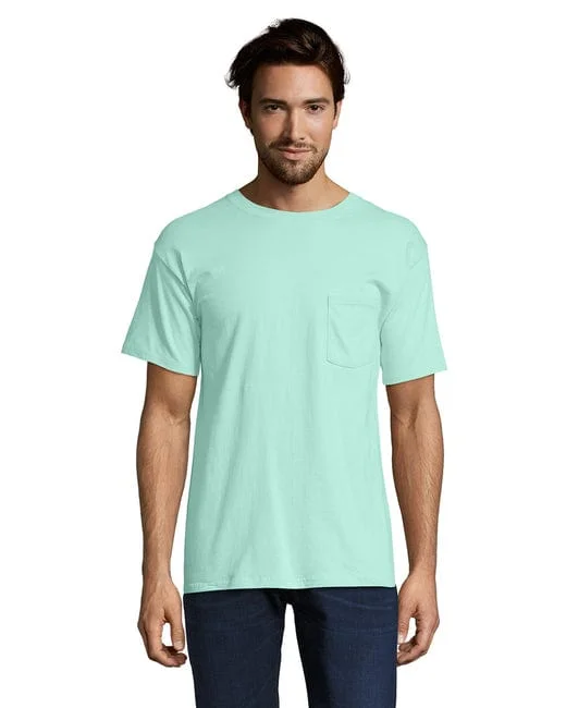 Blue everyday T-shirts-Hanes Beefy-T Pocket T-Shirt | Clean Mint