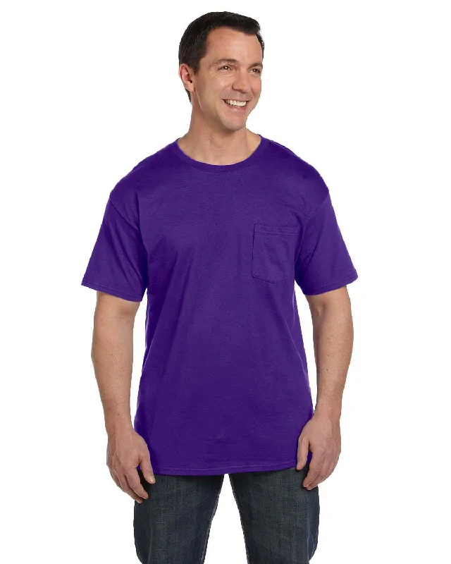 Gray plain T-shirts-Hanes Beefy-T Pocket T-Shirt | Purple