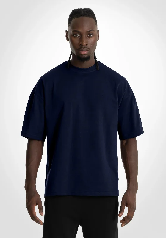 Red plain T-shirts-Heavy Oversize Tee - Slate Navy