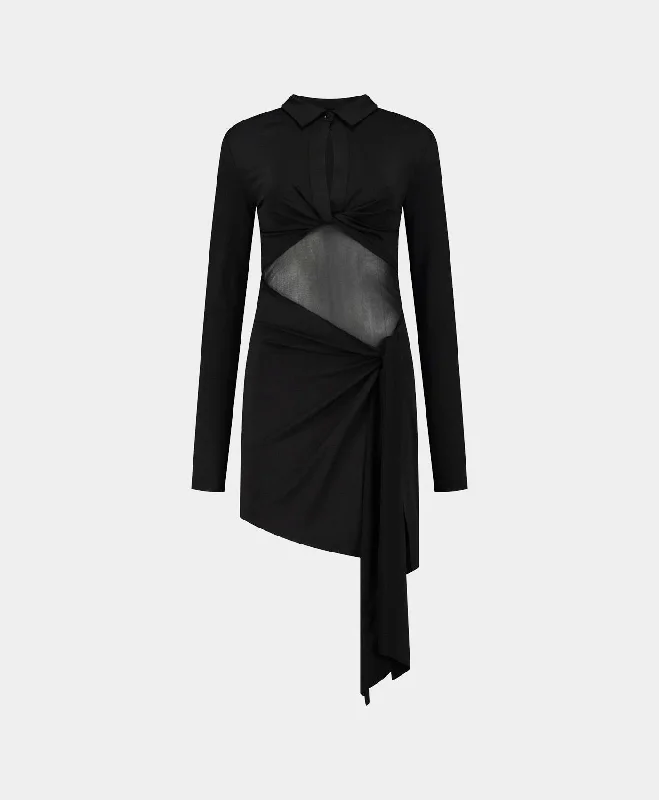 High-quality T-shirts-Jet Black Tanae Mesh Dress