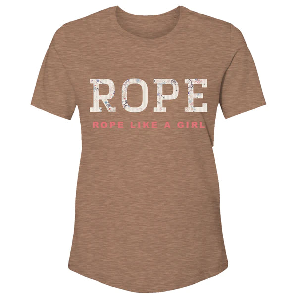 Red staple T-shirts-LADIES HOOEY "ROPE LIKE A GIRL" BROWN TSHRT