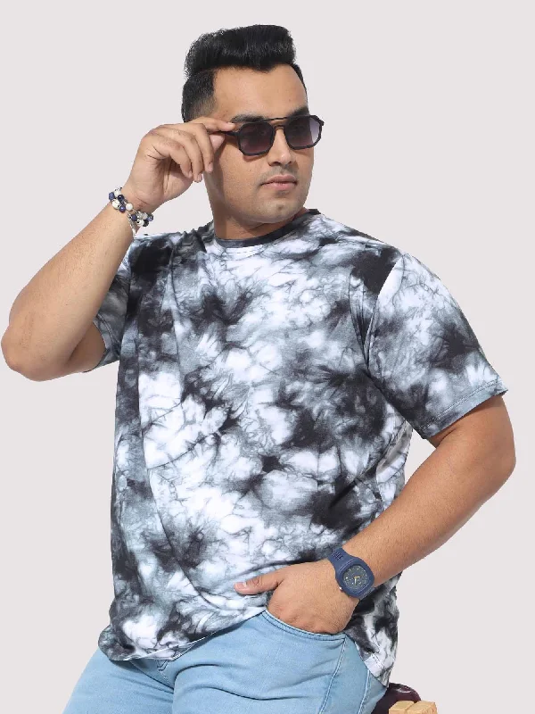 Blue snug T-shirts-Men Plus Size Grey Tie Dye Texture Digital Printed Round Neck T-Shirt