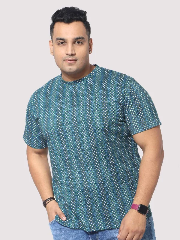 Purple zigzag T-shirts-Men Plus Size Matrix Digital Printed Round Neck T-Shirt