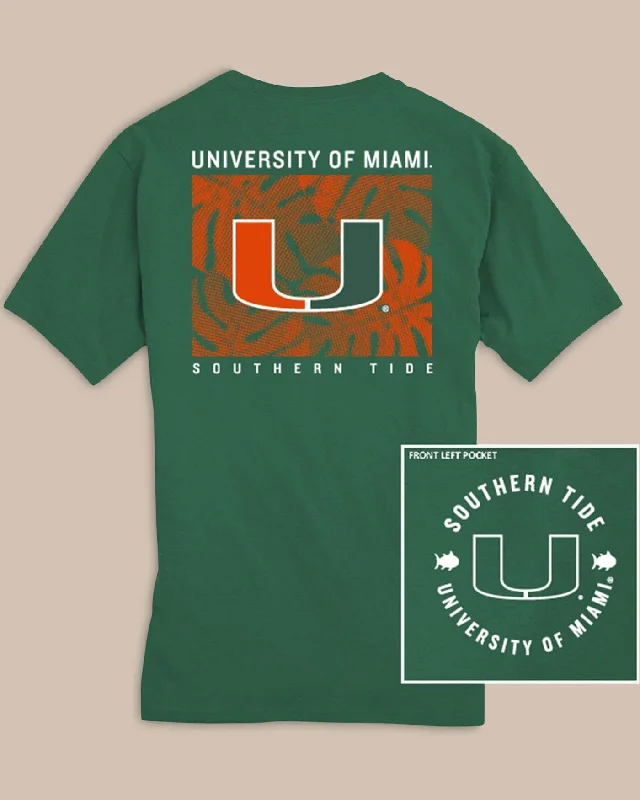 Yellow fitted T-shirts-Miami Hurricanes Halftone Monstera T-Shirt