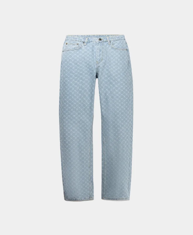 Gray sideline T-shirts-Mid Blue Amba Monogram Relaxed Jeans