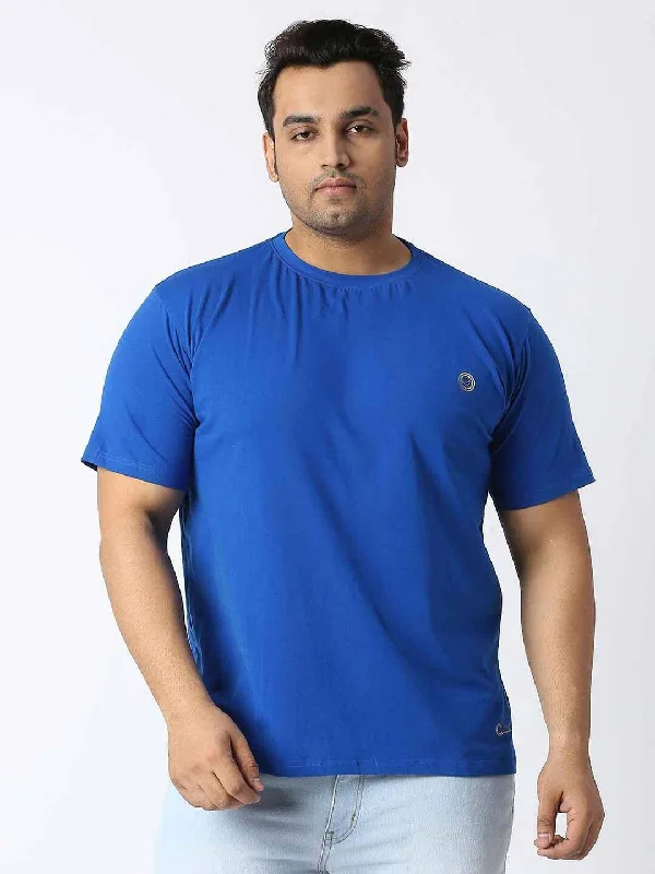 Red running T-shirts-MIDNIGHT BLUE ROUND NECK COTTON LYCRA TSHIRT PLUS SIZE