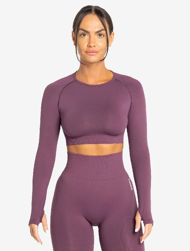 Red fade T-shirts-Move Seamless Long Sleeve Crop Top - Plum