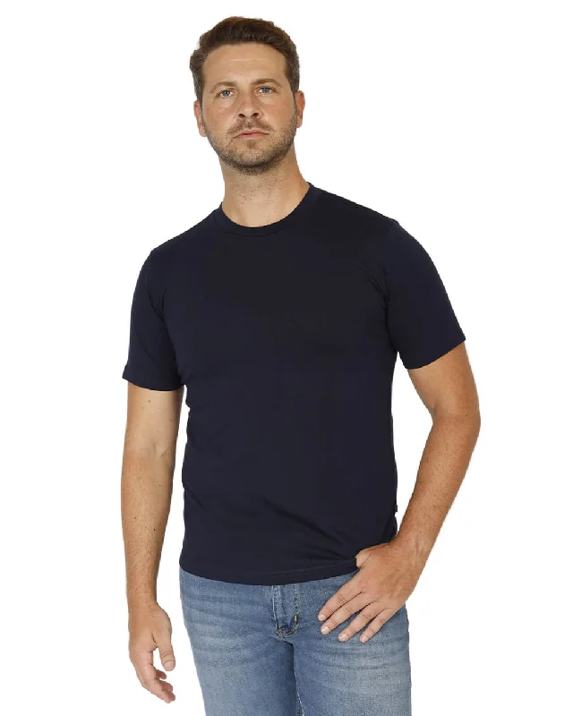 White ripped design T-shirts-Navy Cotton Crew Neck T-Shirt