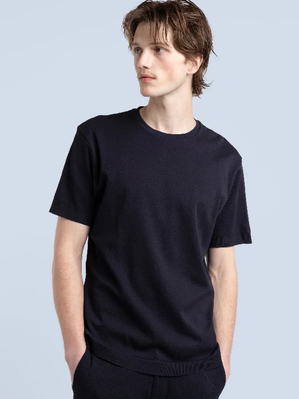 Gray reflective T-shirts-Navy Crewneck Jersey Tee