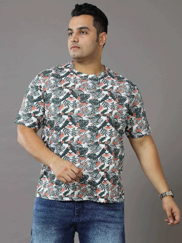 Pink pastel T-shirts-OAK Leaf Green Digital Printed Round Neck T-Shirt Men's Plus Size