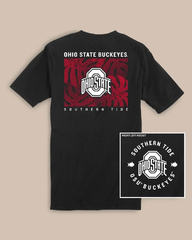 Gray indie vibe T-shirts-Ohio State Buckeyes Halftone Monstera T-Shirt