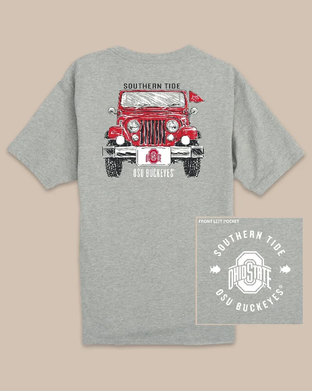 White no-pocket T-shirts-Ohio State Buckeyes Heather Front Plate T-Shirt