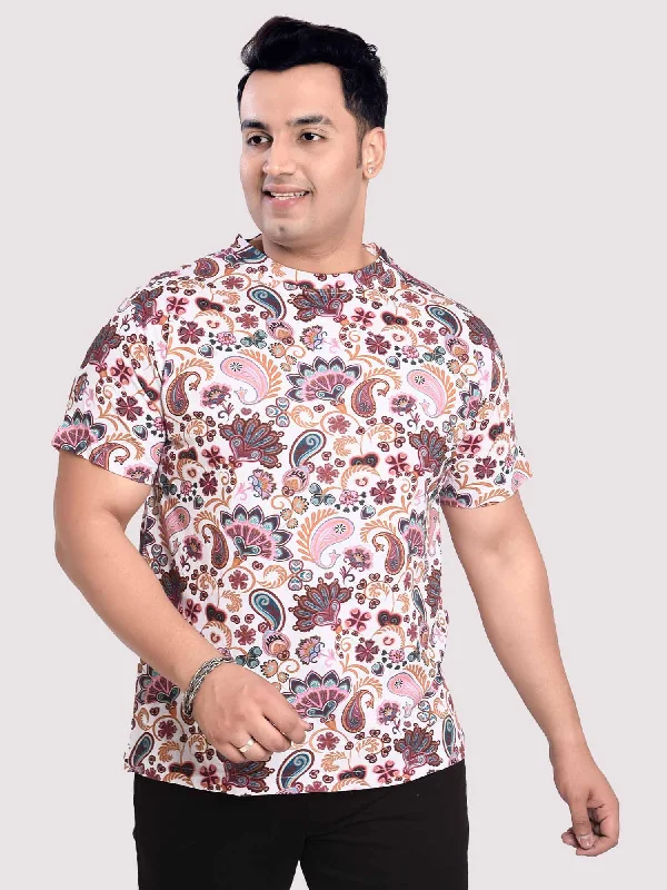 Plus-size black T-shirts-Paisely  Digital Printed Round Neck T-Shirt Men's Plus Size