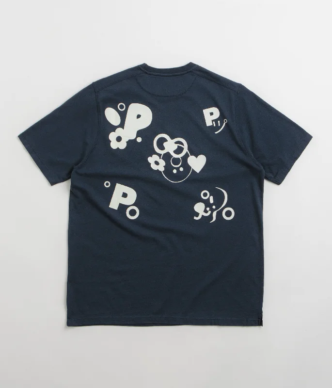 Yellow vintage-look T-shirts-Pop Trading Company Reni T-Shirt - Navy / Glow In The Dark