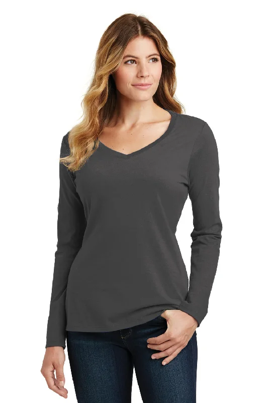 Blue mascot T-shirts-Port & Company Womens Fan Favorite Long Sleeve V-Neck T-Shirt - Charcoal Grey - Closeout