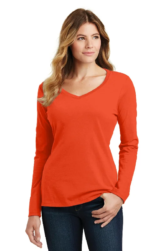 Blue mascot T-shirts-Port & Company Womens Fan Favorite Long Sleeve V-Neck T-Shirt - Orange - Closeout