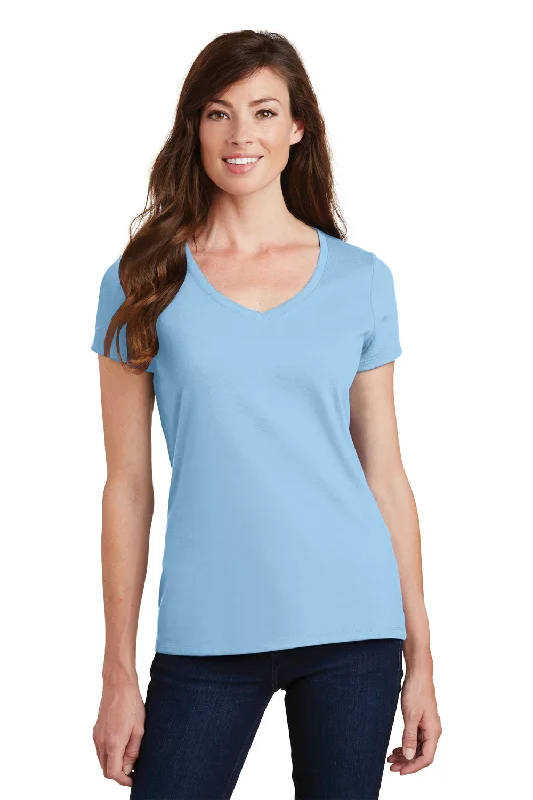 Retro purple T-shirts-Port & Company Womens Fan Favorite Short Sleeve V-Neck T-Shirt - Light Blue