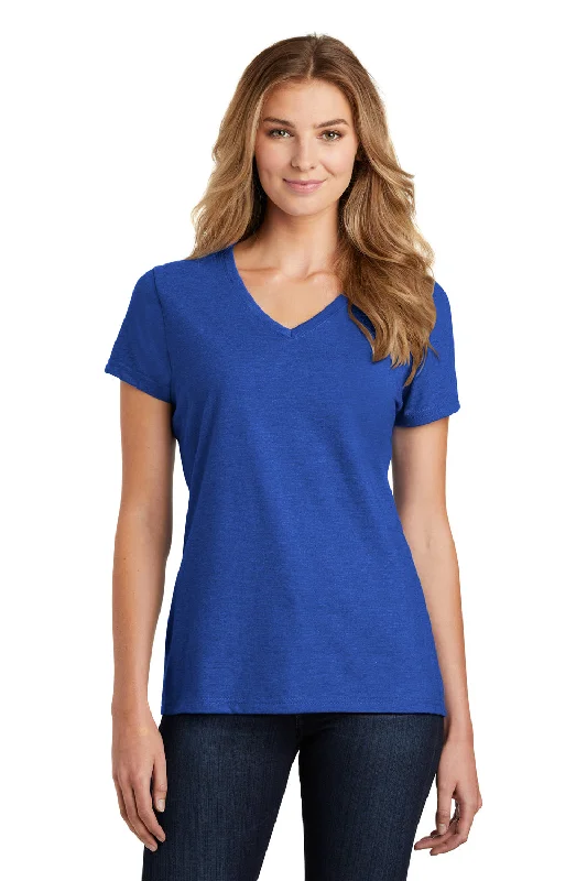 Yellow tulip T-shirts-Port & Company Womens Fan Favorite Short Sleeve V-Neck T-Shirt - Heather True Royal Blue