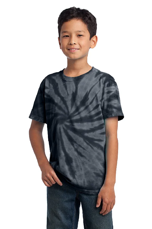 Sports workout T-shirts-Port & Company Youth Tie-Dye Short Sleeve Crewneck T-Shirt - Black