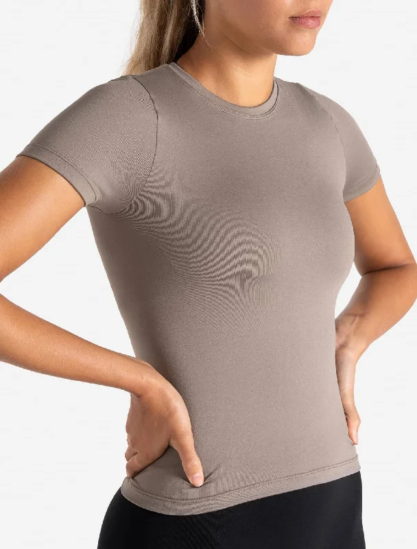 Budget polyester T-shirts-Sculpt Seamless T-Shirt - Taupe