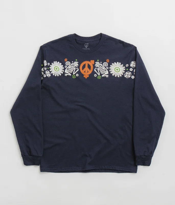 Orange geometric T-shirts-Sexhippies Primate Long Sleeve T-Shirt - Navy