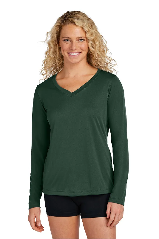 Tall gray T-shirts-Sport-Tek Womens Competitor Moisture Wicking Long Sleeve V-Neck T-Shirt - Forest Green