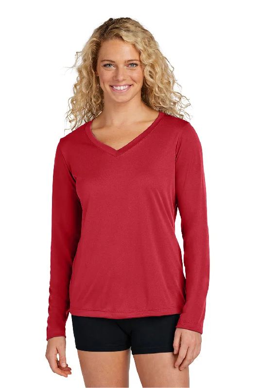 Yellow downtown T-shirts-Sport-Tek Womens Competitor Moisture Wicking Long Sleeve V-Neck T-Shirt - True Red