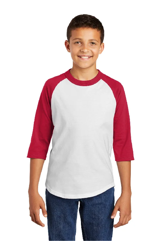 Regular-fit blue T-shirts-Sport-Tek Youth 3/4 Sleeve Crewneck T-Shirt - White/Red