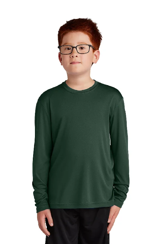 White concert T-shirts-Sport-Tek Youth Competitor Moisture Wicking Long Sleeve Crewneck T-Shirt - Forest Green