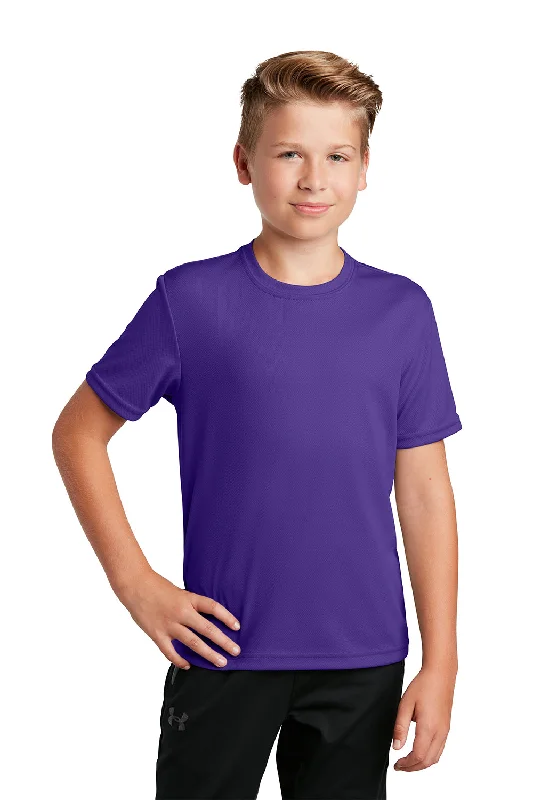 White quick-dry T-shirts-Sport-Tek Youth RacerMesh Moisture Wicking Short Sleeve Crewneck T-Shirt - Purple