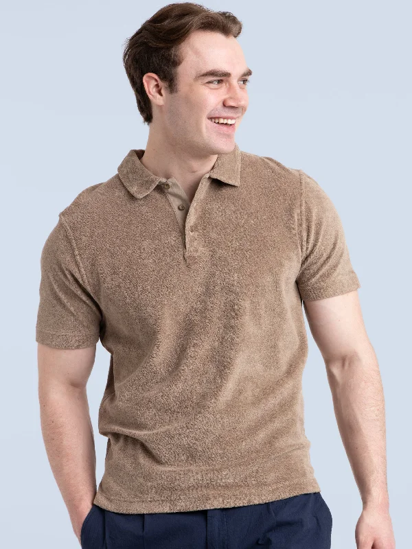 Gray homeland T-shirts-Taupe Brown Terry Polo Shirt