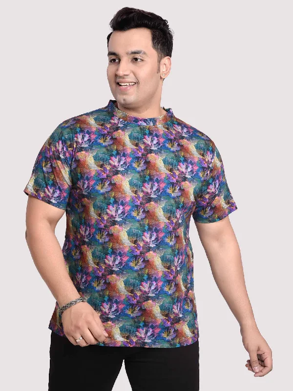 Printed graphic T-shirts-Tropical  Flower Digital Printed Round Neck T-Shirt Men's Plus Size