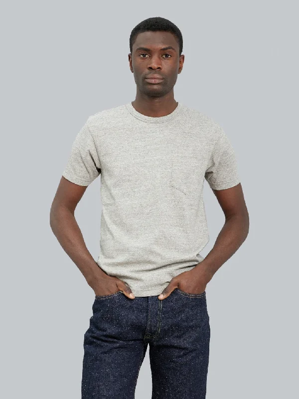 Linen lightweight T-shirts-UES Ramayana Crew-Neck Pocket T-Shirt Grey