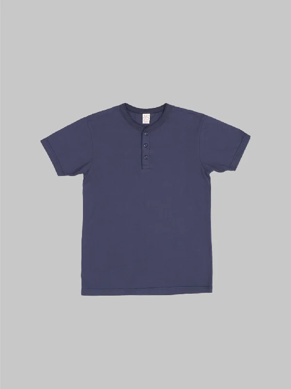 Office casual T-shirts-UES Ramayana Henley Neck T-Shirt Navy