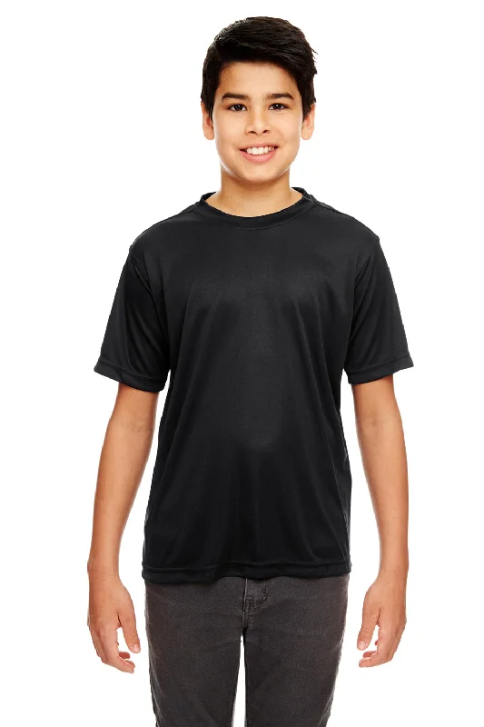 Blue weathered T-shirts-UltraClub Youth Cool & Dry Performance Moisture Wicking Short Sleeve Crewneck T-Shirt - Black