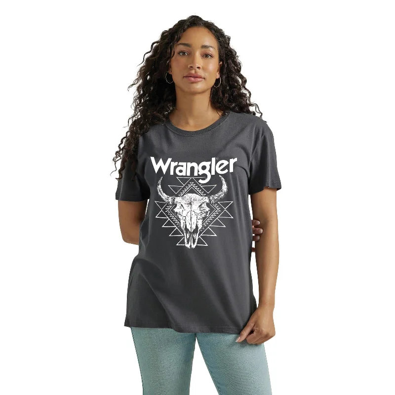 V-neck minimalist T-shirts-Wrangler Aztec Steer Skull Tee