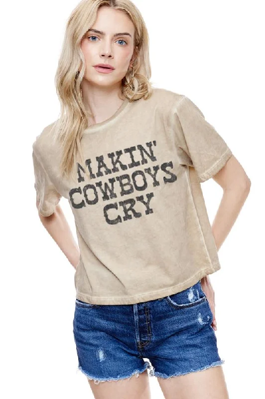 Red midweight T-shirts-Zutter Makin Cowboys Cry Crop Tee