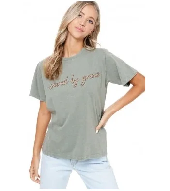 Blue snug T-shirts-Zutter Saved By Grace Stitch Tee