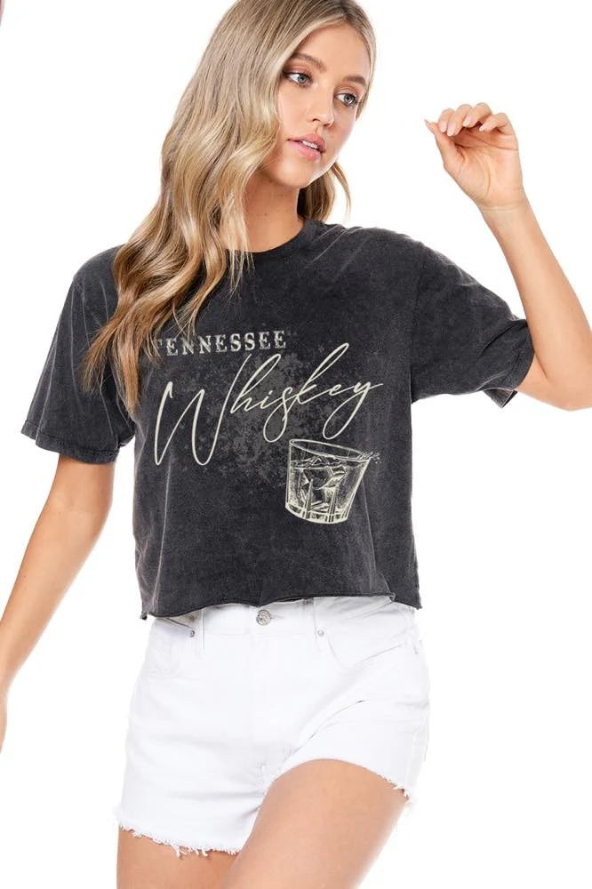 Yellow vintage-look T-shirts-Zutter Tennessee Whiskey Crop Top