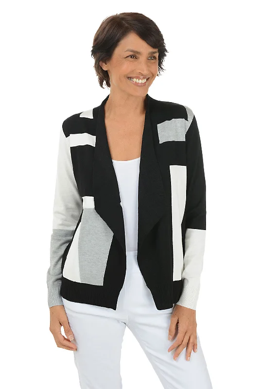 Cardigan in neutral tones -Silver Colorblock Cascade Open Front Cardigan