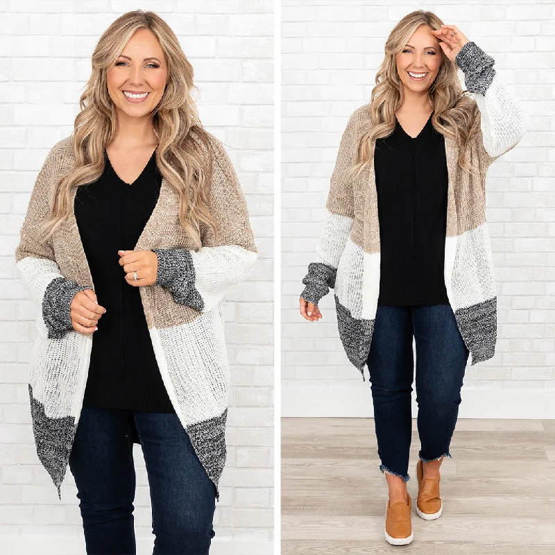 Cardigan with angled hem -Above Standards Cardigan, Gray