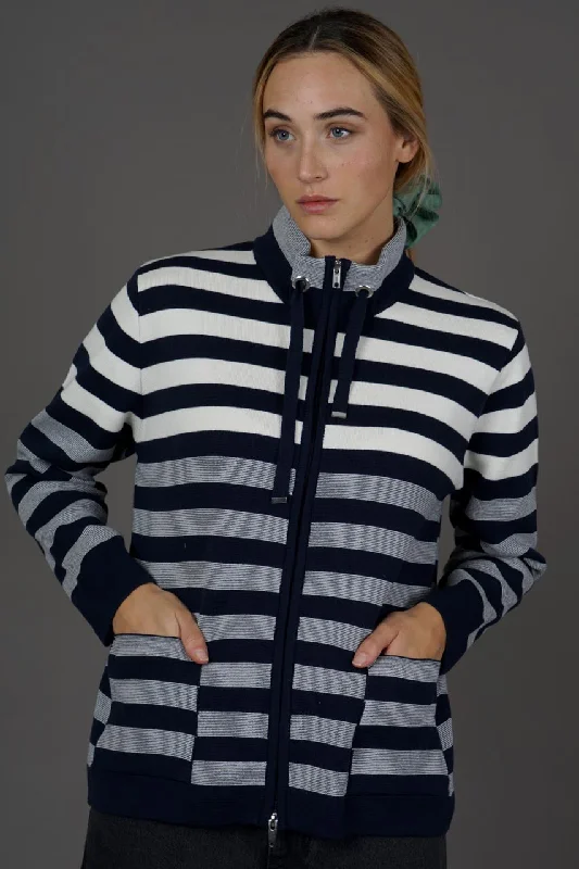 Cardigan with ribbed yoke -Black and White Ombre stripe full zip cardigan 53921 A24