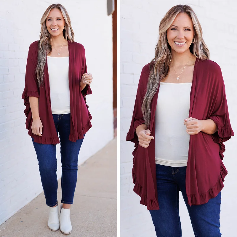 Cardigan for women in red -Wish You Were Mine Cardigan, Burgundy