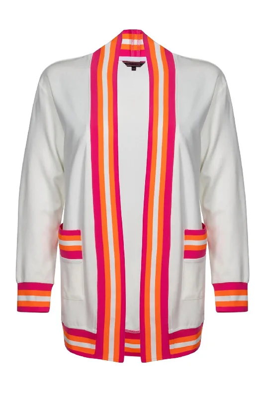 Cardigan with contrast buttons -Women's Cody Riot Cardigan In White/pink/orange