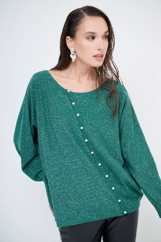 Pullover sweater for cool mornings -Asymmetric shimmer sweater wholesale