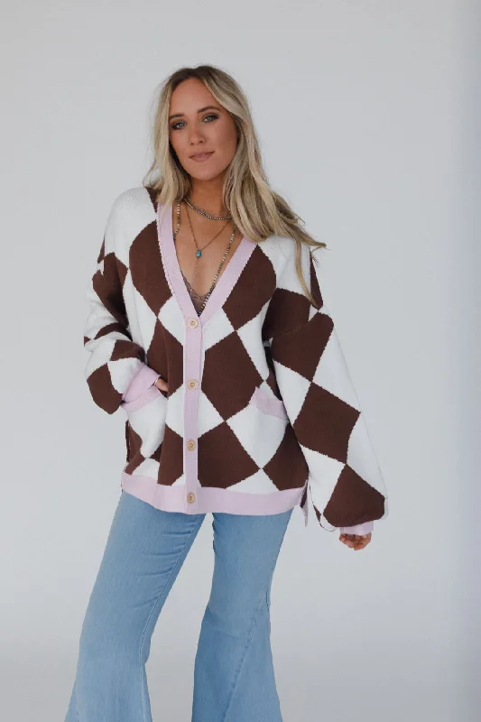 Cardigan in trendy knit -Ayla Argyle Cardigan - Brown