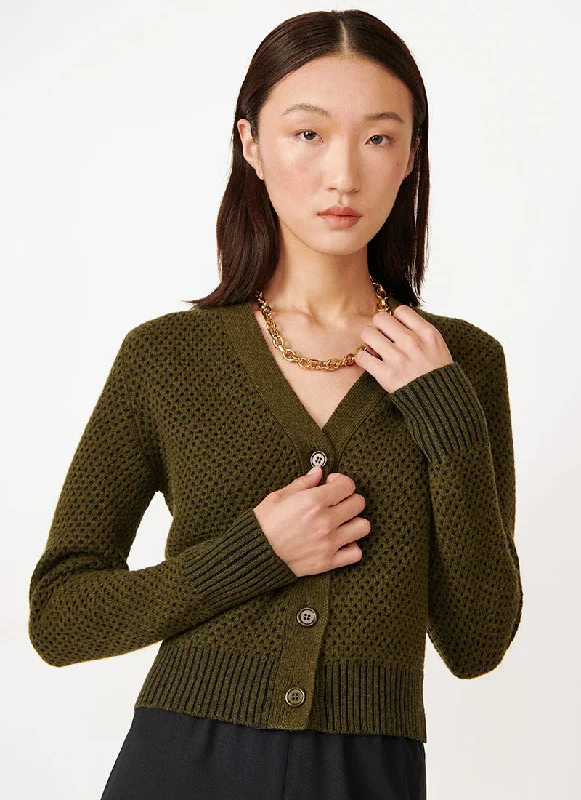 Cardigan with ribbed front -Bicolour Mesh Cardigan