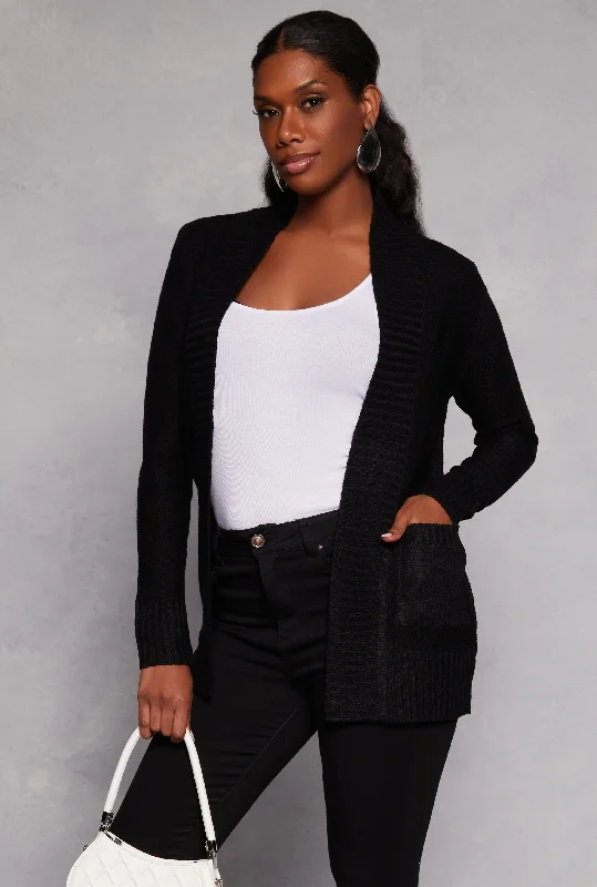 Cardigan with angled cuffs -Open Front Pocket Cardigan