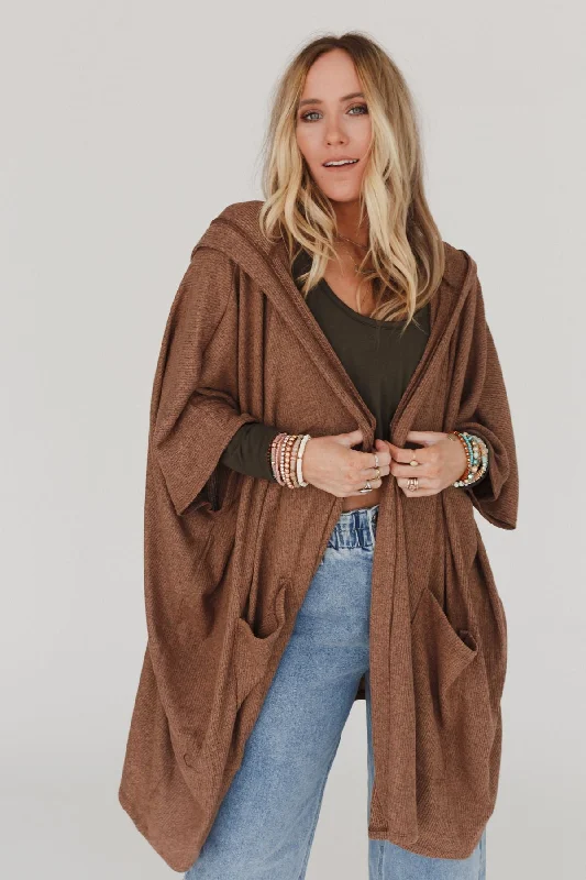 Pullover sweater for early fall -Boho Essential Hooded Ribbed Sweater - Latte